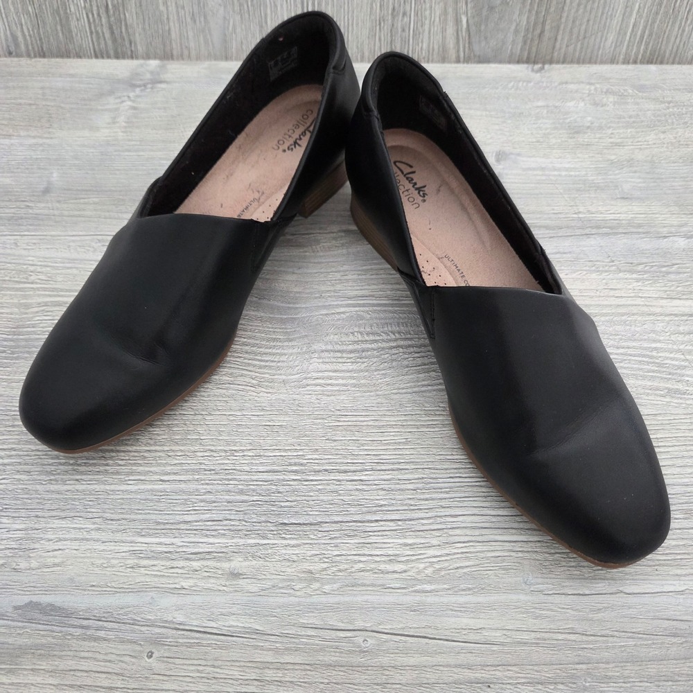 Clarks Loafers Black Ultimate Comfort Leather Slip On Womens 11